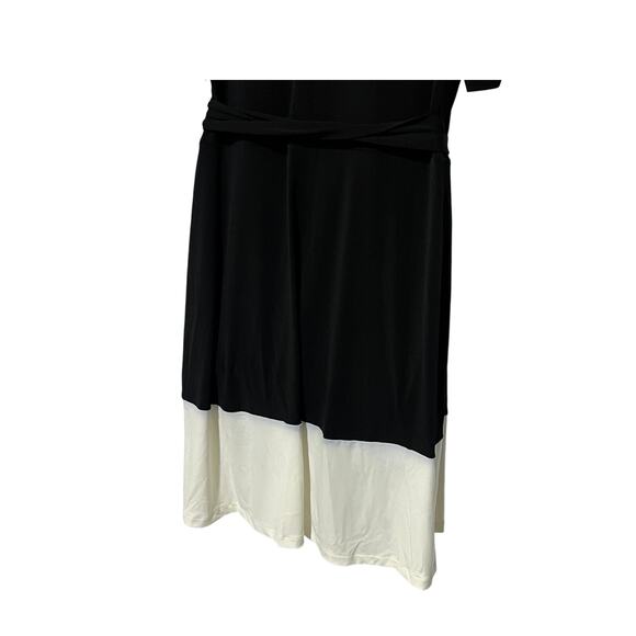 ANN TAYLOR WOMENS SIZE 14 COLORBLOCK BLACK & WHITE WRAP MIDI DRESS NEW - Picture 7 of 11